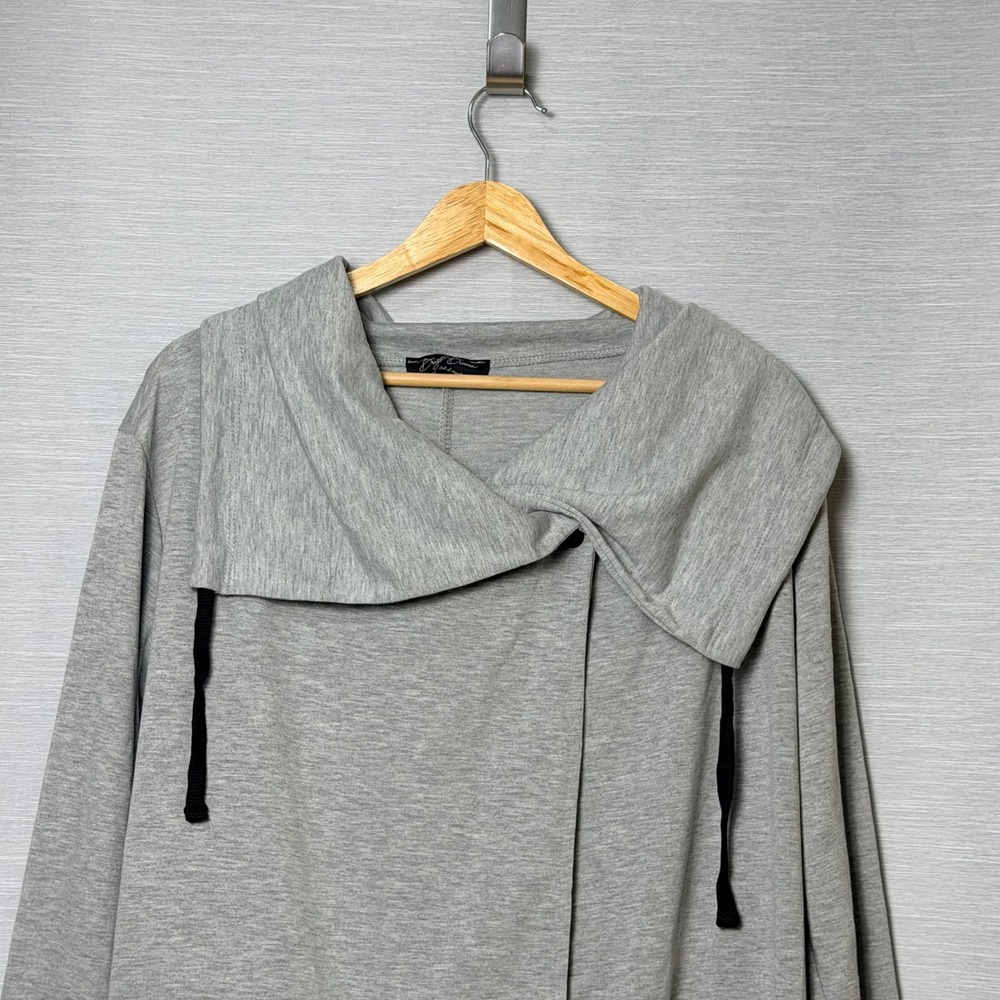 Brigitte Brianna Gray Asymmetric Drape Neck Wrap Cardigan Sweater Pockets Large - Picture 3 of 8